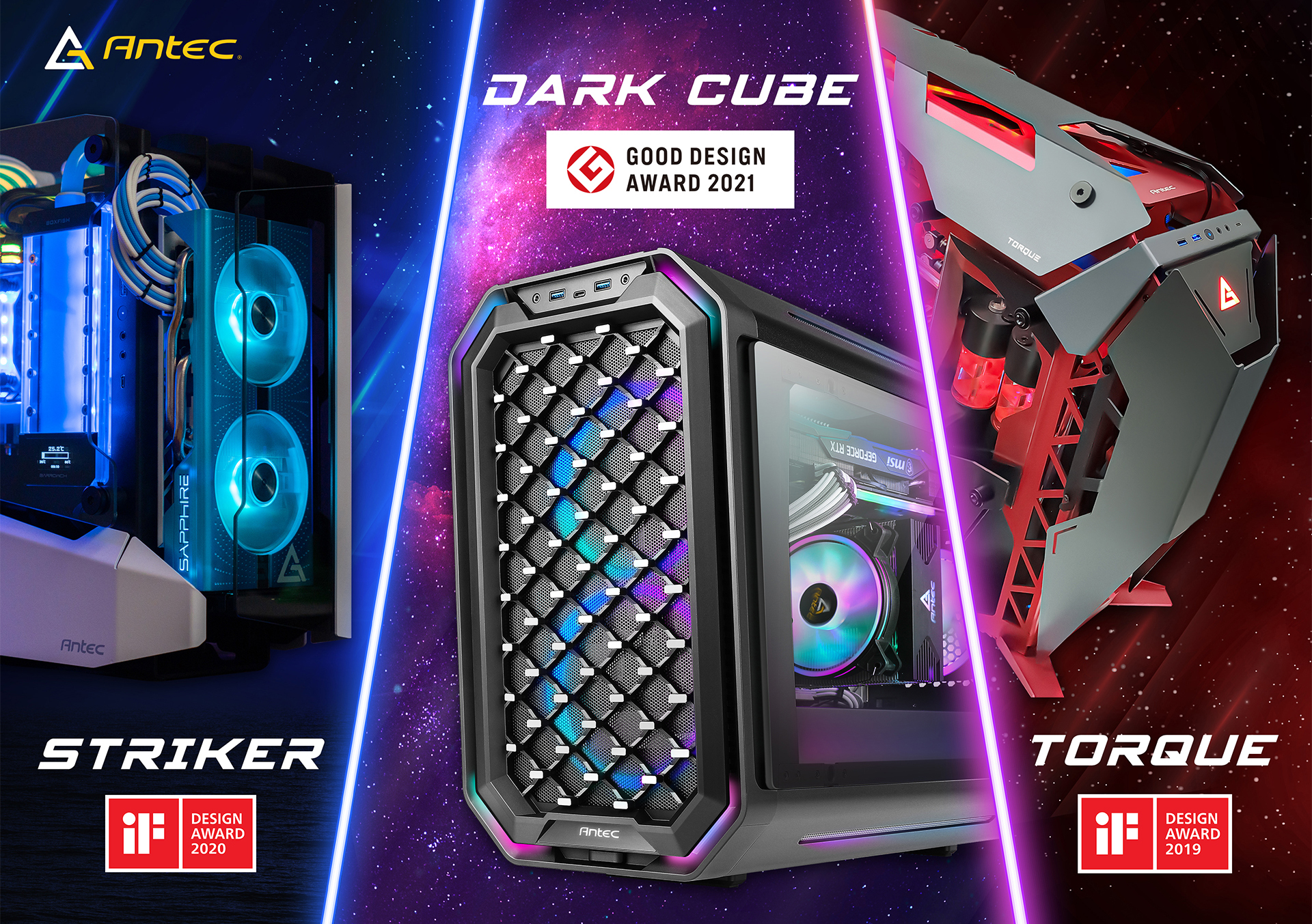 Antec Dark Cube, Dual Front Panels Included, Slide-Open Case 